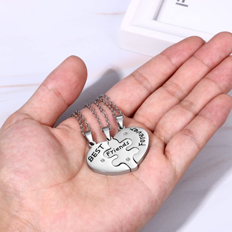 OIDEA Sets of 3pcs Stainless Steel Friendship Best Friends Forever Messages Puzzle Necklaces for Mother's Day Gifts,with Chains Included - Image 4